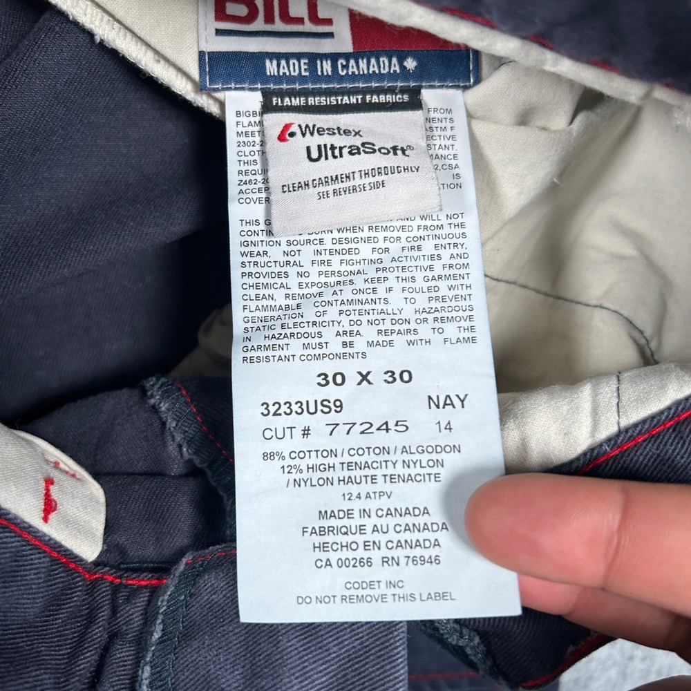 Big Bill FR Cargo Pants Mens 30x30 Navy Blue Westex UltraSoft Flame Resistant - Picture 8 of 16